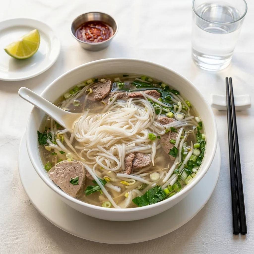 Satay beef noodle soup (Pho Satay Bo) at Lê La Vietnamese Restaurant Calgary