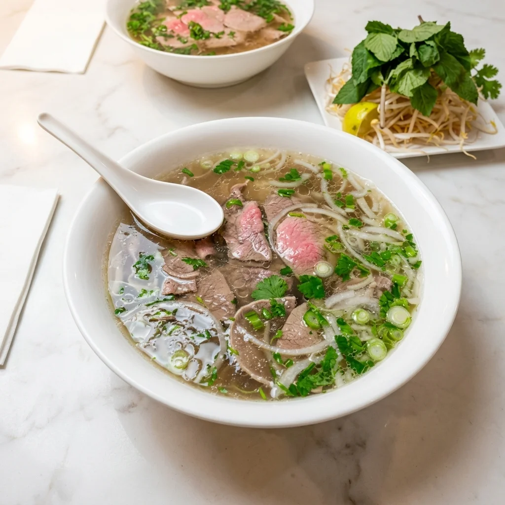 Beef pho (Pho Bo) – slow-simmered Vietnamese beef noodle soup at Lê La in Calgary