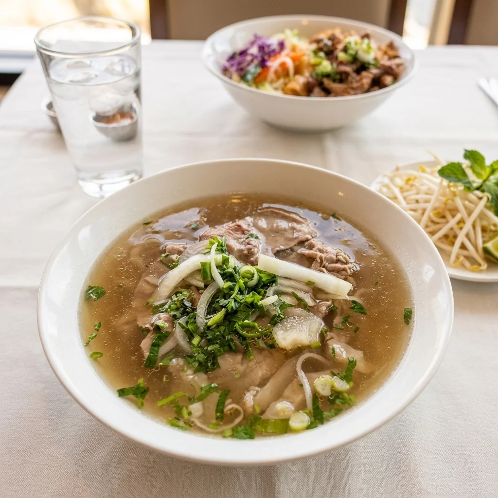 Pho Satay spicy Vietnamese noodle soup with beef or chicken at Lê La in Calgary SE