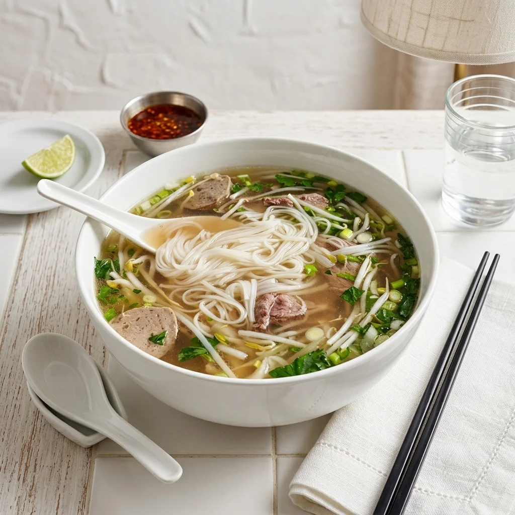 Vietnamese wonton noodle soup (Mi Hoanh Thanh) – pork and shrimp wontons in clear broth at Lê La Calgary